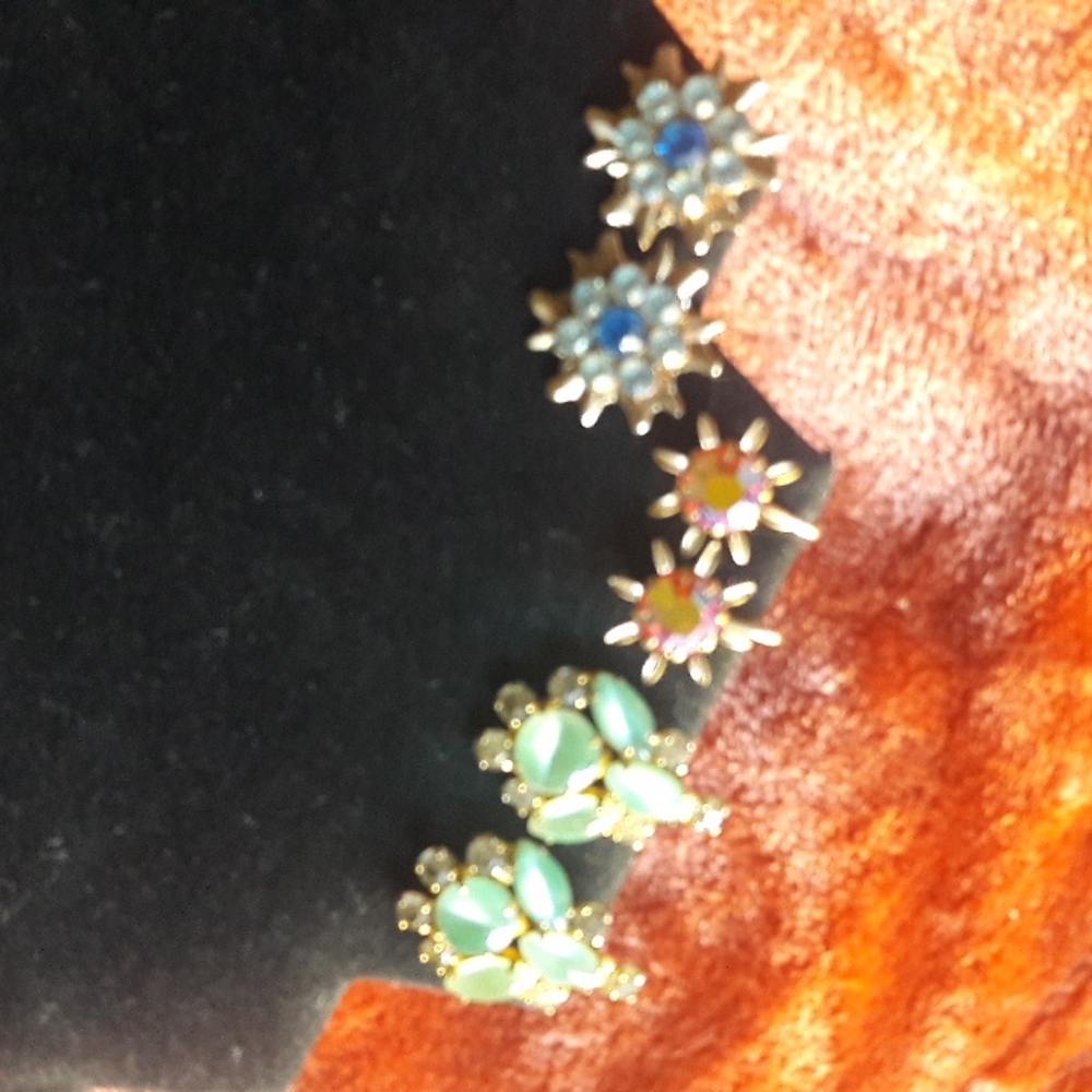 Vintage 3 pairs of earrings circa 1950's green, blue, orange screw backs